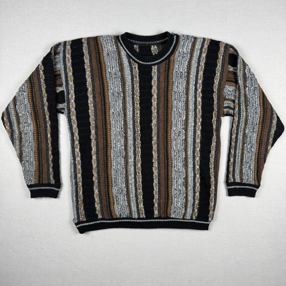 Vintage‎ Coogi Style 3D Knit Sweater Mens Multi Color Vertical Stripe No Tag